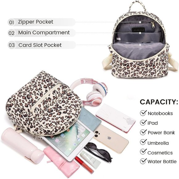 Women Leopard Polyester Light Weight Small Waterproof Mini Backpack main image 6